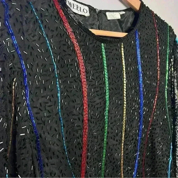 Vintage SWEELO Sequin Beaded Natural Silk Evening Blouse, Size S (6-8) EUC - Picture 2 of 5